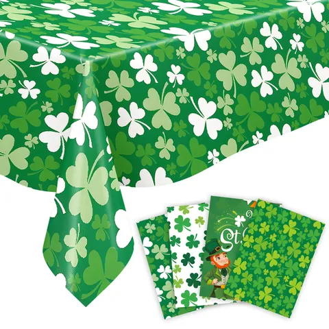 St. Patrick's Day Tischdecke Kleeblatt Muster Kunststoff Tischdecke Festliche Party Dekorationen Grün Weiß Irisches Thema