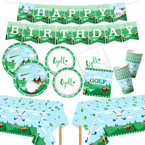 Golf Thema Geburtstag Party Geschirr Set Pappteller Becher Servietten Banner Tischdecke Sport Thema Party Dekorationen Bedarf