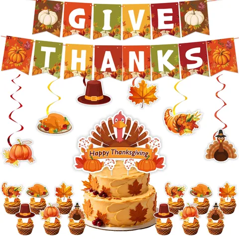 Thanksgiving Truthahn Thema Party Geschirr Set Pappteller Becher Servietten Banner Hängende Wirbel Girlande Layout Zubehör