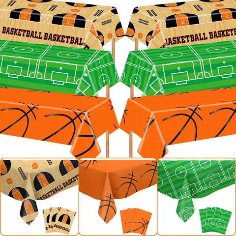 Basketball Football Theme Disposable PE Plastic Tablecloth Outdoor Picnic Party Table Cover Decor