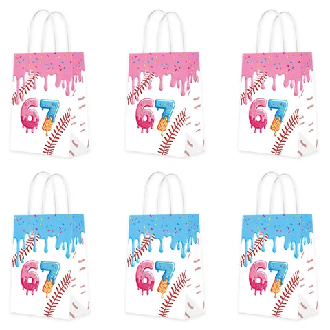 Ice Cream Doughnut Baseball Theme Paper Gift Bags For Birthday Party Favor Supplies Candy Goodie Treat Bags With Handles