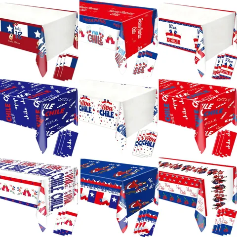 Chile Independence Day Fiestas Patrias Disposable Tablecloth Plastic PE Party Decorations Viva Chile Patriotic Table Cover Celebration