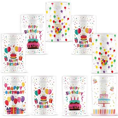 Birthday Party Gift Bags Plastic Handle Bags Balloon Cake Print Party Favors Candy Packaging For Birthday Kids Holiday Return Gifts