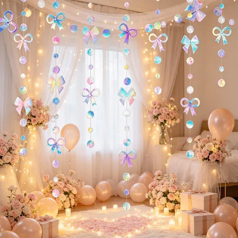 Laser Verlauf Schleife Kreis Papier Girlande Banner Für Geburtstag Party Hintergrund Dekoration Traumhafte Zimmer Hängen Ornament Party Zubehör