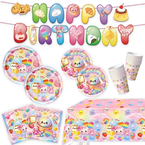Cartoon Dampfbrötchen Thema Geburtstag Party Dekorationen Geschirr Set Bedruckt Makronen Bunte Pappteller Becher Servietten Banner Tischdecke Für Kinder Geburtstag