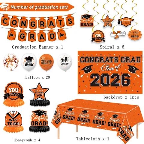 Klasse Von 2026 Abschluss Party Dekoration Congrats Grad Banner Hintergrundtuch Tischdecke Luftballons Waben Aufsatz Abschlussdeko Zubehör