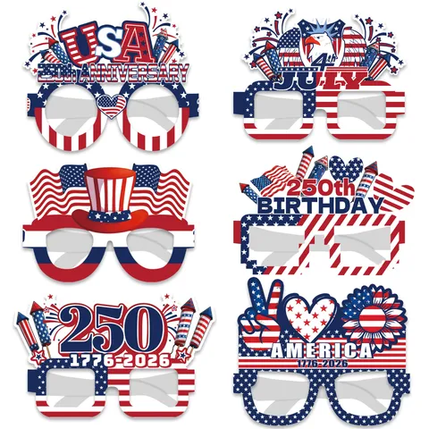 US Unabhängigkeitstag 250 Jahrestag Party Papier Brille Festliche Foto Requisiten Geschenktüten Aufkleber Dekorationen