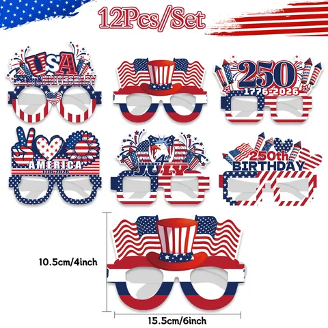 US Unabhängigkeitstag 250 Jahrestag Party Papier Brille Festliche Foto Requisiten Geschenktüten Aufkleber Dekorationen