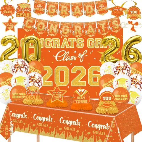 Klasse 2026 Abschlussfeier Dekorationen Banner Hängende Wirbel Pappteller Becher Servietten Tischdecke Herzlichen Glückwunsch
