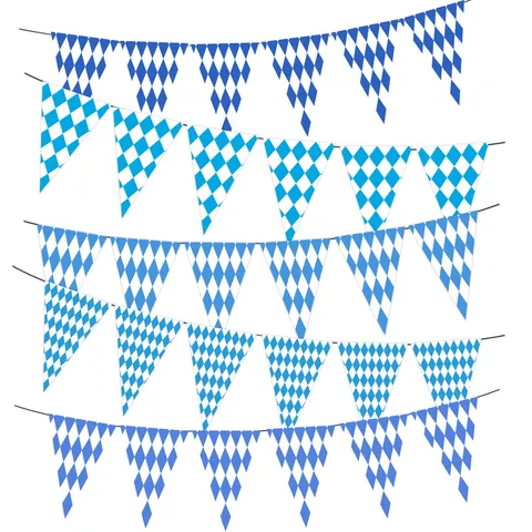 Bavarian Oktoberfest Party Pennant Banner Blue White Diamond Checkered Hanging Garland Art Paper Decorative Festival Banner Bunting Decor