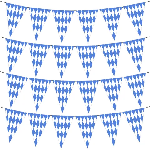 Bavarian Oktoberfest Party Pennant Banner Blue White Diamond Checkered Hanging Garland Art Paper Decorative Festival Banner Bunting Decor
