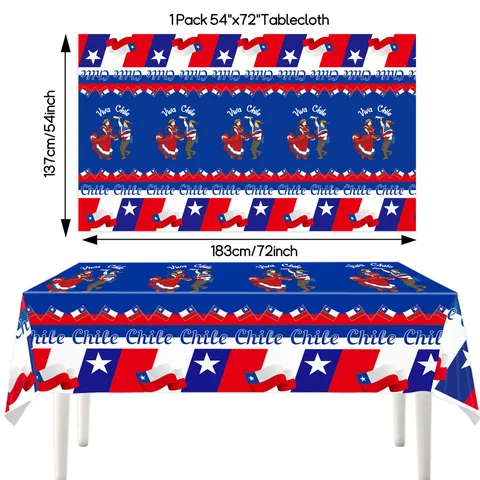 Chile Independence Day Fiestas Patrias Disposable Tablecloth Plastic PE Party Decorations Viva Chile Patriotic Table Cover Celebration
