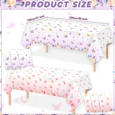 Spring Floral Butterfly Theme Disposable PE Tablecloth Waterproof Table Cover For Birthday Party Picnic Gathering Event Decoration