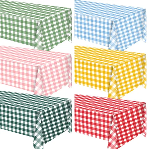 Checkered Disposable Tablecloth Waterproof Oil-Proof Plastic Table Cover For Picnic Birthday Party Outdoor Decoration Rectangular Tablecloth