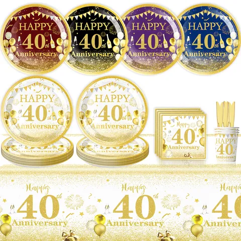 Herzlichen Glückwunsch Zum Geburtstag Party Geschirr Weißgold Jubiläum Einweg Papierteller Serviette Becher Tischdecke Party Zubehör