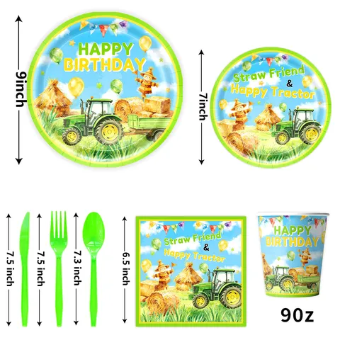 Vogelscheuche Traktor Bauernhof Thema Geburtstagsparty Einweggeschirr Zubehör Pappteller Tassen Servietten Tischdecke Banner Für Kinder Dekoration