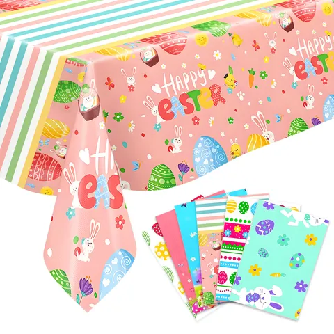 Frohe Ostern Einweg Kunststoff Tischdecke Süßer Hase Bunte Eier Druck Tischabdeckung Für Zuhause Feiertag Party Dekoration Bedarf