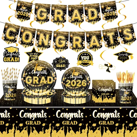 Congrats GRAD Abschluss Thema Party Dekorationen Banner Hängende Wirbel Tischdecke Einweg Pappbecher Teller Servietten Set Für Absolventen Feier Deko Bedarf