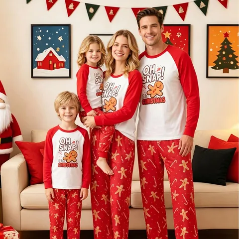 Weihnachten Familie Passende Schlafanzüge Set Lebkuchenmann Druck Top Und Bottom Langarm Hauskleidung Für Herren Damen Kinder