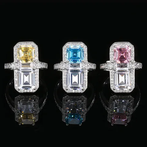 Mode Koper Vergulde Dubbele Steen Open Ring Gesimuleerde Aquamarijn Roze Geel Diamant Strass Verstelbare Ring Voor Vrouwen