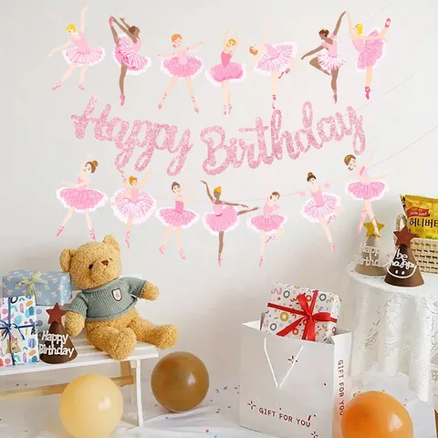 Rosa Ballettmaedchen Geburtstag Party Dekoration Banner Glitzer Happy Birthday Alphabet Zugfahne Thema Partybedarf Oder Niedliche Spirale Mini Notizbuch Set Fuer Kinder Maedchen Geschenk