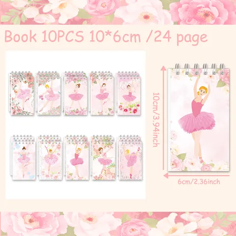 Mini Ballerina Girl Spiral Notebook Portable Floral Diary Book For Students Kids School Office Supplies Pink Note Pad