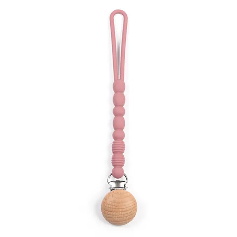 Newborn Infant Pacifier Clip Chain Silicone Beaded Teething Toy Wooden Pacifier Holder Soother Chain