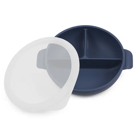 Juego de Cuenco Dividido de Silicona Redonda Con Tapa Plato con Ventosa para Bebé Vajilla de Alimentación Infantil