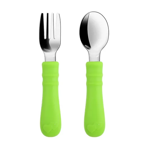 Stainless Steel Silicone Baby Spoon And Fork Training Tableware Set Infant Self Feeding Cutlery Kids Utensils