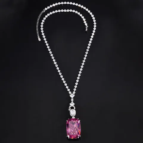 Lussuosa Collana Con Ciondolo in Gemma Sintetica a Taglio Quadrato Per Donna Rame Placcato Oro Strass Gioielli Elegante Accessorio