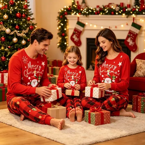 Conjunto de Pijamas a Juego de Navidad para la Familia Top de Manga Larga y Pantalón de Cuadros Ropa de Dormir para Mujer Hombres Niños
