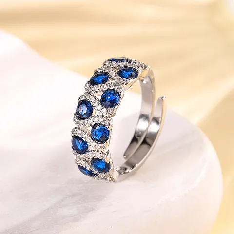 Anello Aperto in Rame Placcato Oro Vintage per Donna Rubino Sintetico Zaffiro Strass Retrò Anello Regolabile Gioielli