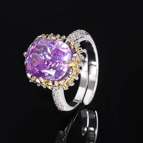 Bicolor Copper Gold Plated Square Cushion Cut High Carbon Diamond Ring For Women Luxury Rhinestone Inlaid Open Finger Ring Jewelry