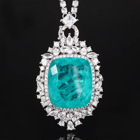 Lussuosa Collana Con Ciondolo in Strass Quadrato Grande Geometrico a Cuscino in Rame Placcato Oro Collane Con Catena da Tennis Halo Lucide Colorate Ciondolo Palazzo Retro Gioielli Regalo Per Donna