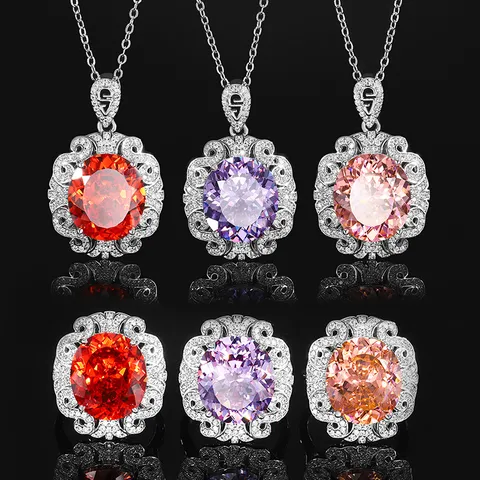 Set di Gioielli con Anello e Collana con Ciondolo in Gemma Colorata Ovale a Nido d Uccello in Rame Placcato Oro Vintage Splendidi Gioielli da Palazzo con Strass per Festa di Matrimonio Donna