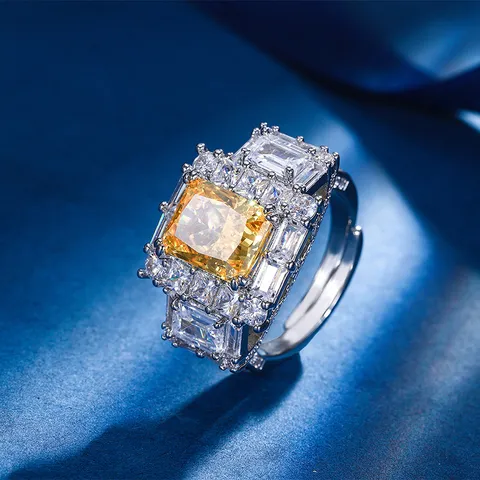 Elegante Anello Quadrato in Rame Con Strass Per Donna Gioielli Anello Geometrico Con Diamante Artificiale Taglio Ghiaccio Intarsiato Regalo