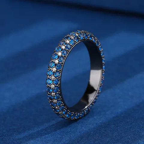 Bague en Cuivre Plaqué Or Style Euro-Américain Luxe Léger Pavé Multi-Rangs Strass Or Noir Bague Large Fantaisie pour Femme Bijoux Cadeau