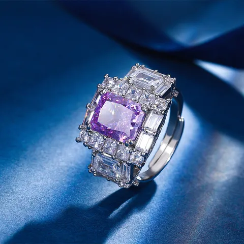 Elegante Anello Quadrato in Rame Con Strass Per Donna Gioielli Anello Geometrico Con Diamante Artificiale Taglio Ghiaccio Intarsiato Regalo