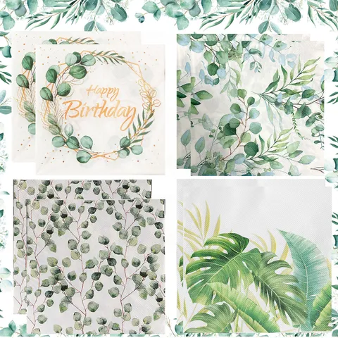 Eucalyptus Bladeren Verjaardagsfeest Servetten Aquarell Groen Papier Servies Voor Bruiloft Baby Shower Feest Decoratie