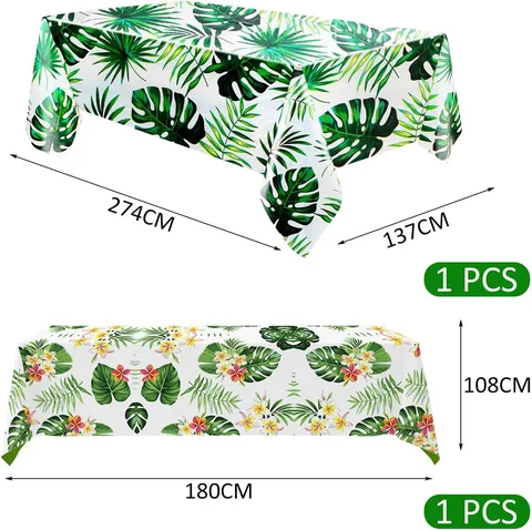 Hawaiian Beach Party Tropical Palm Leaf Tablecloth Summer Theme Waterproof Oilproof PE Table Cover Green Leaf Print Party Decorations