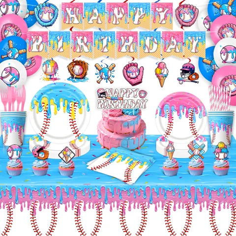 Baseball Eis Thema Geburtstag Party Dekorationen Einweg Pappteller Becher Servietten Tischdecke Banner Party Zubehör