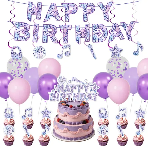 Musik Thema Geburtstagsparty Dekoration Lila Farbverlauf Banner Ballon Kuchen Topper Hängende Wirbel Party Zubehör