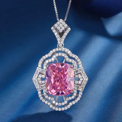 Mode Simulierter Pinker Diamant Schmuckset Für Damen Luxus Kissenschliff Strass Halskette Ring Ohrringe Vergoldet Schmuck