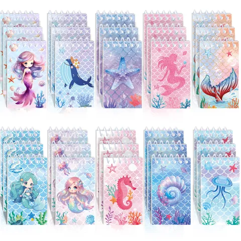 Mini Cuaderno de Bolsillo Tema Sirena Lindo Estampado Animado Encuadernación en Espiral Bloc de Notas Portátil Papelería Escolar
