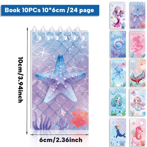 Mini Cuaderno de Bolsillo Tema Sirena Lindo Estampado Animado Encuadernación en Espiral Bloc de Notas Portátil Papelería Escolar