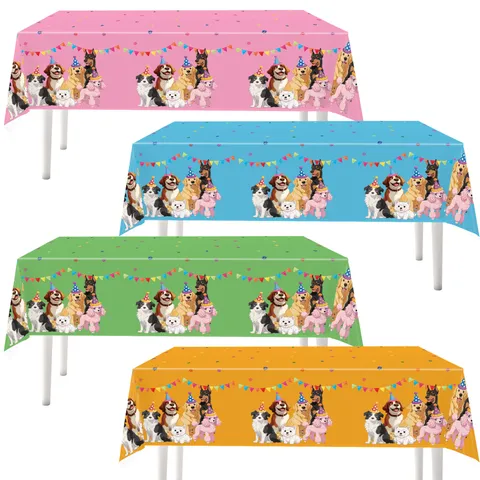 Dog Birthday Party Disposable PE Tablecloth Cartoon Puppy Print Waterproof Rectangular Table Cover For Pet Birthday Party Decoration Supplies