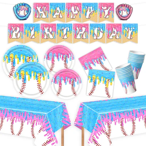Baseball Eis Thema Geburtstag Party Dekorationen Einweg Pappteller Becher Servietten Tischdecke Banner Party Zubehör
