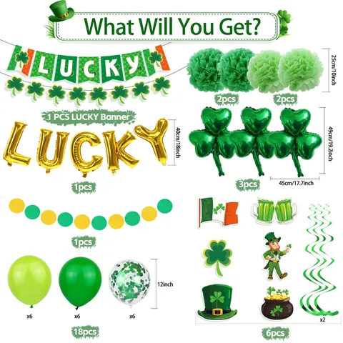 St. Patrick's Day Party Dekorationen Lucky Shamrock Banner Grün Gold Folienballons Papierfächer Irische Festival Deko