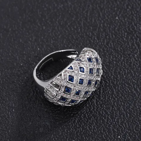 Bague en Cuivre Plaqué Or Vintage pour Femme Émeraude Rubis Saphir Simulé Strass Carré Pavé Bague Dôme Réglable Large Ouverte