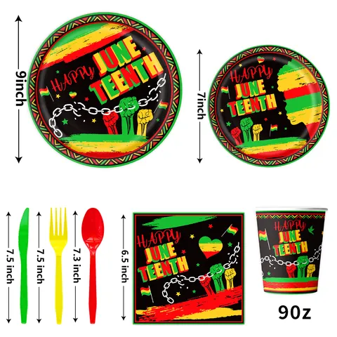 Juneteenth Party Supplies Set Happy Juneteenth Decorations Black History Month Celebration Paper Plates Cups Napkins Banner Tablecloth For Independence Day Festival Party